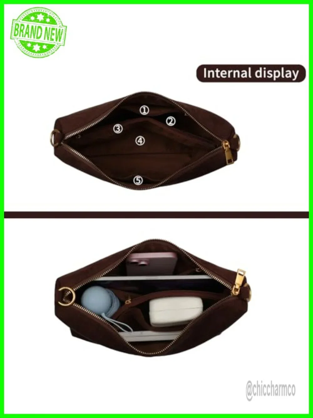 Faux Suede Hobo Bag with Adjustable Strap, Lightweight, Zipper Closure,